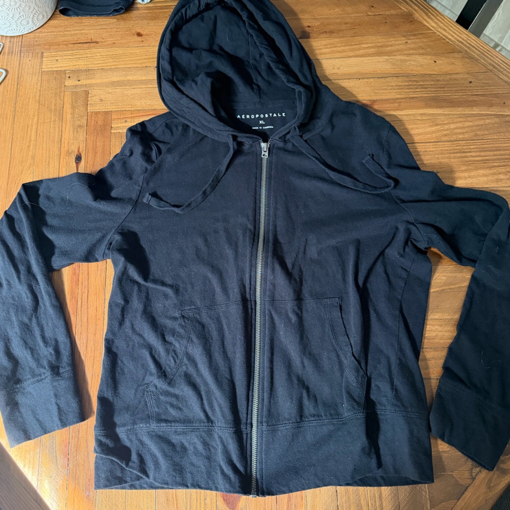 Aeropostale Black Thin Zip-Up Hoodie Jacket